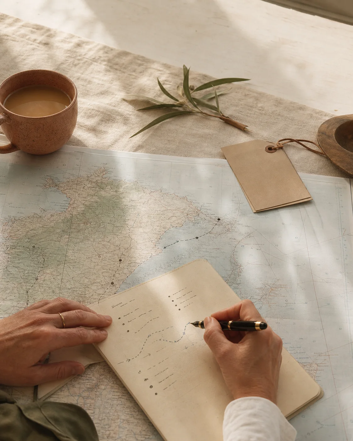 Travel advisor drawing a client journey on a map